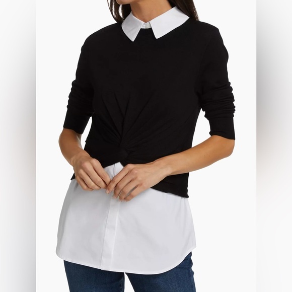 Veronica Beard Phoebe Black White Mixed Media Wool Button Up Sweater Top Size XS - Picture 1 of 12